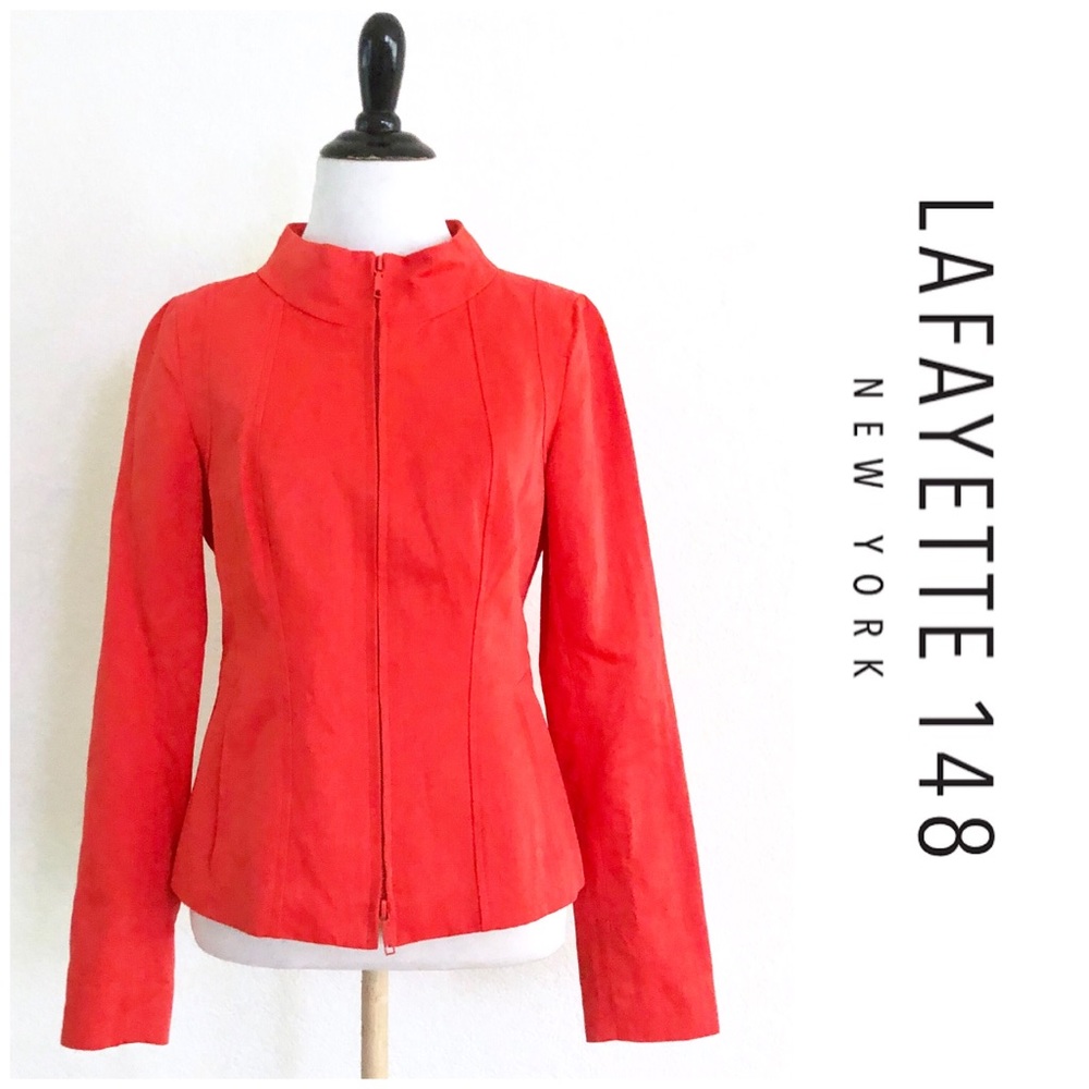 Lafayette 148 Orange Zip Front Cotton Blend Jacket - Picture 2 of 9